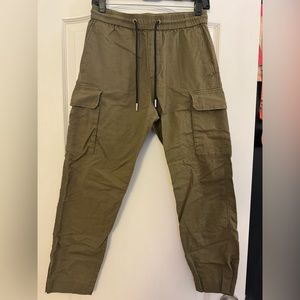 H&M Army Green Linen Cargo Cropped Pants | XS | Lightweight